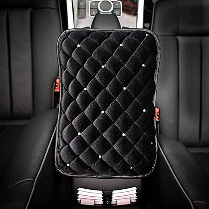 Bling Bling Car Armrest Cover Auto Center Console Protective Cover Luster Crystal Rhinestone Car Arm Rest Cushion Pad Car Interior Accessory (Black 2) - color: Black 2