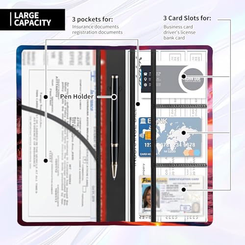 Leather Car Registration and Insurance Card Holder, Cute Car Accessories Vehicle Glove Box Car Organizer for Documents, Cards, License Beautiful Sunset - color: Beautiful Sunset