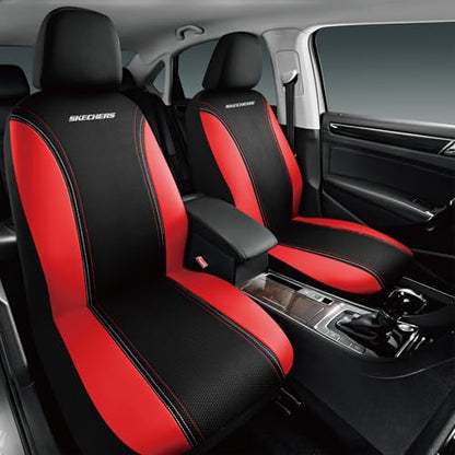 Skechers Memory Foam Seat Covers,Air- Cooled Mesh Thick Car Seat Covers,Leather Front Seat Covers,Airbag Compatible,Automotive Comfort Universal Fit for SUVs,Vans,Sedans,Cars,Trucks,Red - color: Black/Red