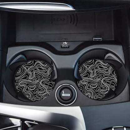 Car Cup Holder Coasters, 2 Pack – 2.75" Universal Auto Anti-Slip Insert Coaster, Rubber Car Coasters, Personalized Car Accessories for Women & Men (Topography) - color: Topography