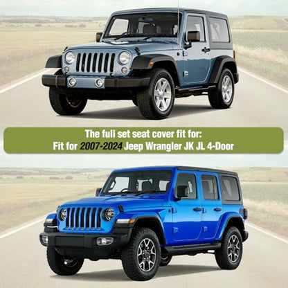 Nilight Car Seat Covers Custom Fit 2007-2024 Jeep Wrangler JK JL 4-Door Waterproof Faux Leather Cushion Full Set with Split Bench 40/60 for Unlimited Sahara Rubicon Willys Chief Moab - color: Full Sets 5 Seat, style: Jeep Wrangler 2007-2024