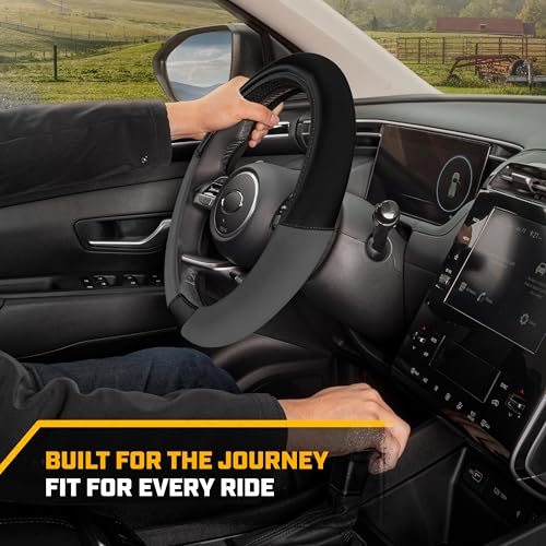Cat® ErgoDrive Car Steering Wheel Cover with Dark Gray Grip, Black Faux Leather Steering Wheel Cover for Auto Truck Van SUV - Standard 14.5" - 15 Inches - color: Dark Gray/Black, size: Standard (14.5-15")