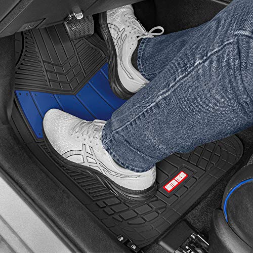 Motor Trend DualFlex™ Rubber Car Floor Mats All Weather Waterproof 4-Piece Sporty Two-Tone Design Car Mats Full Set - Universal Trim-to-Fit Floor Mats for Car, SUV, & Trucks - Car Carpet Protector - color: Blue