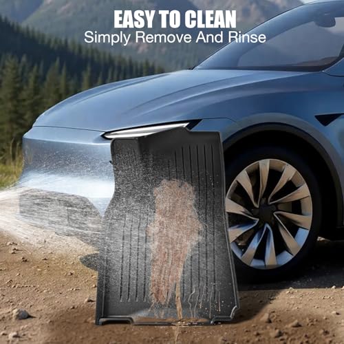 All Weather Floor Mats Custom Fit Tesla Model Y 2025-2026 5-Seater (Not for Standard),TPE Waterproof Odorless Car Floor Mats Set with Rear Seat Back Protector Interior Accessories(7 PCS)