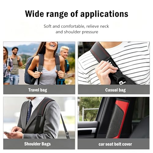 Carbon Fiber PU Leather Seat Belt Covers - 2Pcs, Black and Red Sporty Seat Belt Pads, Universal Fit for Car Truck SUV - color: yd-red