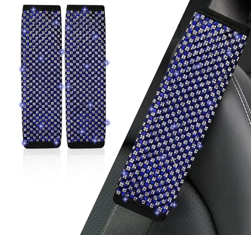 NBTEPEM 2 Pack Bling Car Seat Belt Covers, Diamond Seatbelt Shoulder Protection, Rhinestones Seat Belt Strap Cover Shoulder Pad, Universal Bling Car Interior Accessories Fit for Car/Truck/SUV(Blue) - color: Blue