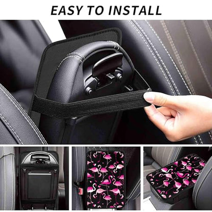 Bright Pink Flamingo Car Armrest Cover Pad Universal Cute Fashion Auto Center Console Armrest Cover Pads Breathable Comfort Black Car Armrest Seat Protector for Women Girls - color: Bright Pink Flamingo White Pink Heart