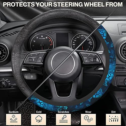 Watercolor Blue Sea Turtle Car Steering Wheel Cover Universal Fit 15 inch, Sweat Absorption Anti-Slip Breathable Neoprene Steering Wheel Protector for Women