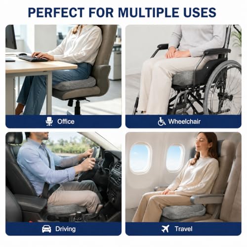 DR.DREAM Seat Cushion for Long Sitting, Cooling Gel Memory Foam Seat Cushion - Back, Sciatica, Coccyx, Tailbone Pain Relief - for Office Chairs, Car Seat, Wheelchair Sitting Cushion (Grey) - color: Grey