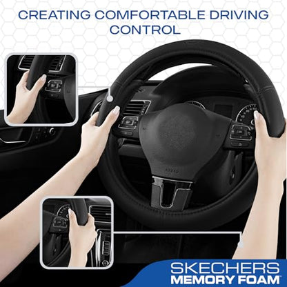 Skechers Memory Foam Steering Wheel Cover,Grade Protein Leather Steering Wheel Cover,Universal Anti-Slip Fit 14" 1/2-15" Car Wheel Cover for Men Women Fit Suvs,Vans,Sedans,Car,Trucks,Black - color: Black