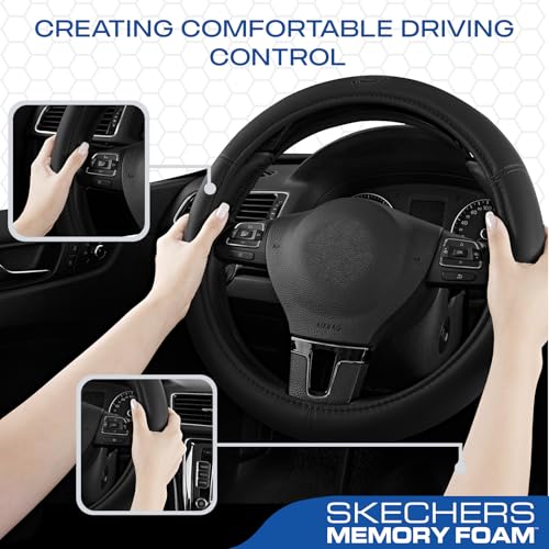 Skechers Memory Foam Steering Wheel Cover,Grade Protein Leather Steering Wheel Cover,Universal Anti-Slip Fit 14" 1/2-15" Car Wheel Cover for Men Women Fit Suvs,Vans,Sedans,Car,Trucks,Black - color: Black