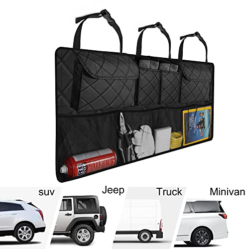 Car Trunk Organizer, Large Capacity Backseat Trunk Organizer (42"*18"), Collapsible Car Storage Bag with 8 Pockets, SUV/MPV/Truck - Black