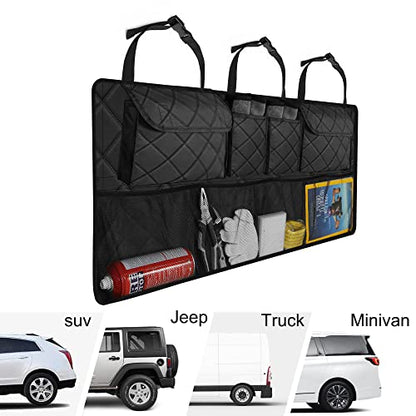 Femuar Car Trunk Organizer, Large Capacity Backseat Trunk Organizer (42"*18"), Collapsible Car Storage Bag with 8 Pockets, SUV/MPV/Truck - Black - color: black