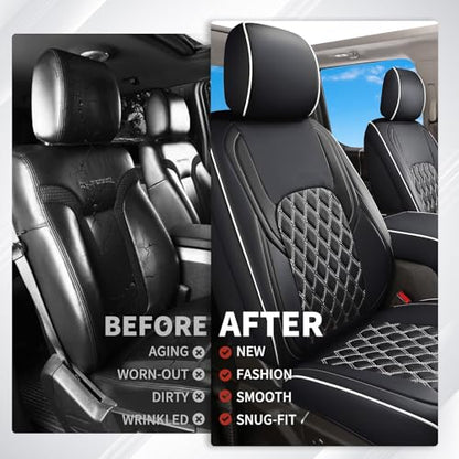 Huidasource F150 Leather Seat Covers Custom Fit for 2015-2025 F150 SuperCrew & 2017-2025 F250 F350 F450 Super Duty Crew Cab XL XLT Lariat King Ranch Platinum(Front Pair/Black&White) - color: Black & White, size: Front Pair Cover