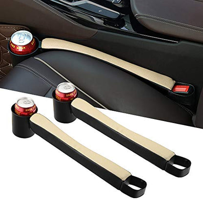Supin 2 Prices Car Seat Gap Filler Pad PU Leather Console Side Pocket Organizer and one Cup for Cellphone Wallet Coin Key (Black+Beige) - color: Black+Beige