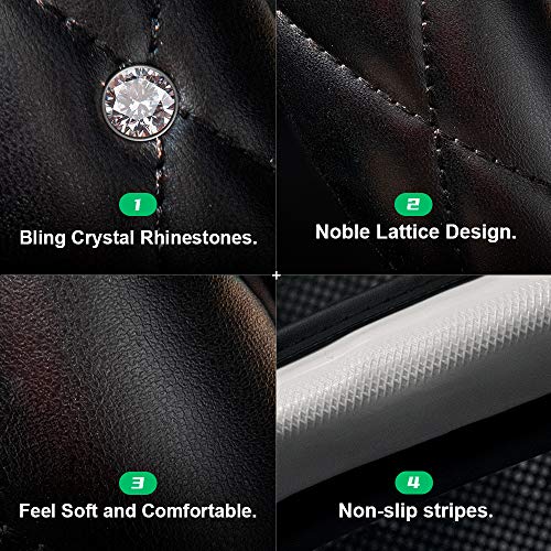 White Pink Steering Wheel Cover, Anti-Slip Steering Wheel Protector with Crystal Rhinestones Microfiber Leather, Steering Wheel Cover for Women and Girl Fit 14.5-15 inch - color: White+Pink