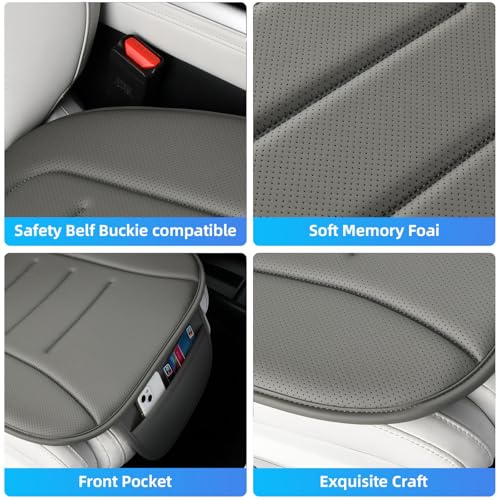 KAYI Car Seat Cushion, Comfort Memory Foam Car Cushions for Driving, Breathable Leather Surface with Anti Slip Rubber Bottom, Seat Cushion for Car and Office Chair (1 Pack, Grey)