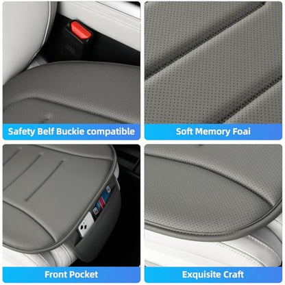 KAYI Car Seat Cushion, Comfort Memory Foam Car Cushions for Driving, Breathable Leather Surface with Anti Slip Rubber Bottom, Seat Cushion for Car and Office Chair (1 Pack, Grey)