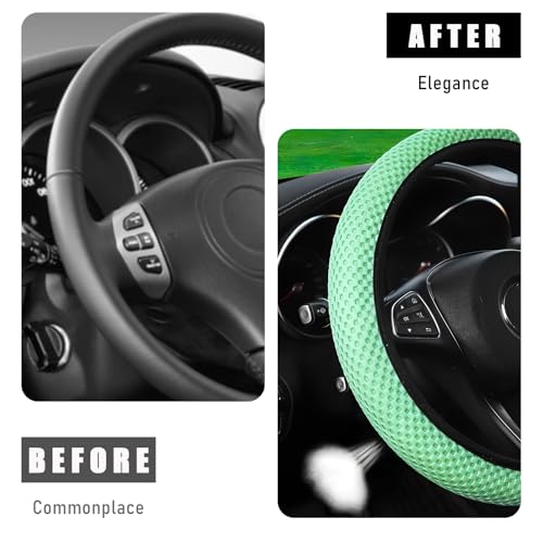Wevdn Elastic Stretch Steering Wheel Cover, 15"×15" Microfiber Breathable Ice Silk Steering Wheel Protector, Anti-Slip Elastic Steering Wheel Cover for Men Women, Car Accessories (Green) - color: Green