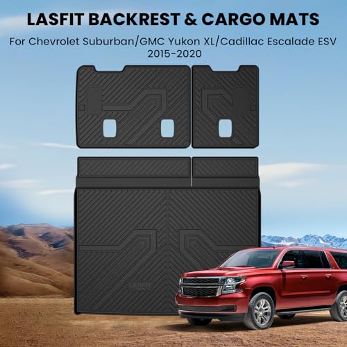 LASFIT Trunk Mat with Backrest Mat 2015-2020 for Chevrolet Chevy Suburban/GMC Yukon XL(Not Fit Yukon)/Cadillac Escalade ESV(Only Escalade ESV, Not Fit Escalade), All Weather TPE Mat - size: Cargo for Suburban/Yukon XL/Escalade ESV 2015-2020