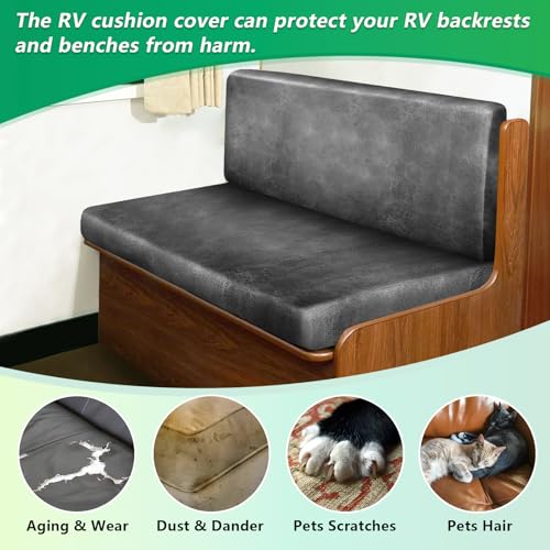 Leather Like RV Dinette Cushion Covers, RV Booth Seat Cover Stretchable Camper Cushion Couch Covers Washable Slipcovers for RV Camper Car Bench (2 Backrest Covers & 2 Bench Covers, Light Gray) - color: 02light Grey, size: 2 Bench Cover &2 Backrest Cover