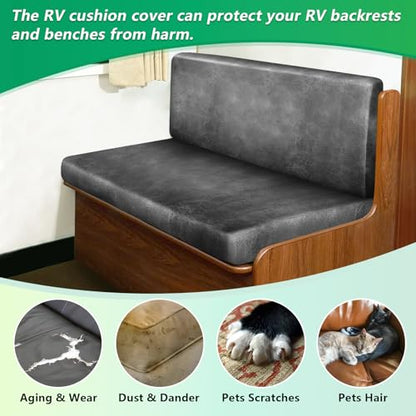 Leather Like RV Dinette Cushion Covers, RV Booth Seat Cover Stretchable Camper Cushion Couch Covers Washable Slipcovers for RV Camper Car Bench (2 Backrest Covers & 2 Bench Covers, Light Gray) - color: 02light Grey, size: 2 Bench Cover &2 Backrest Cover