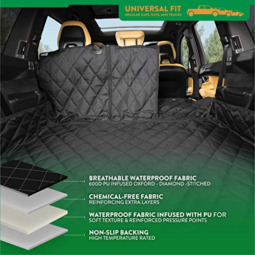 Convertible Cargo Liner | Diamond Stitching | Washable & Waterproof Dog Cargo Protection | Cover Car, Truck, & SUV | Nonslip, Tear Resistant Pet Cargo Cover | Regular Black