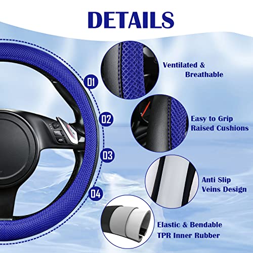 CAR PASS 3D Air Mesh Car Seat Covers Full Sets w/5mm Sponge, 4Pcs Waterproof Car Floor Mats, Steering Wheel Cover Universal Fit for SUV Sedan Truck, Airbag Compatible Automotive Interior(black & blue) - color: Blue Combo