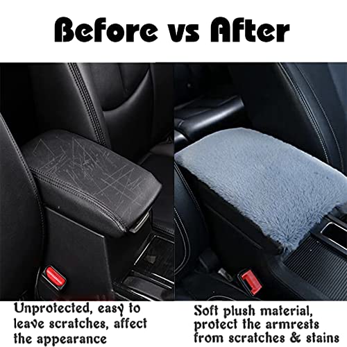 YUNXNYC Fluffy Car Armrest Cover, Plush Faux Wool Console Cover Pad Cushion, Universal Soft Fuzzy Middle Arm Rest Protector for Cars (Gray)