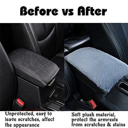YUNXNYC Fluffy Car Armrest Cover, Plush Faux Wool Console Cover Pad Cushion, Universal Soft Fuzzy Middle Arm Rest Protector for Cars (Gray)