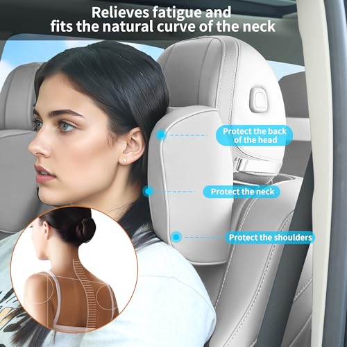 Car Headrest Pillow U-Shaped, Memory Foam Head Neck Support Cushion for Driving, Leather Head Rest Travel Pillows for Sleeping, Breathable Removable Cover, Gray, 1 Pack - color: Gray, size: 1 Pack