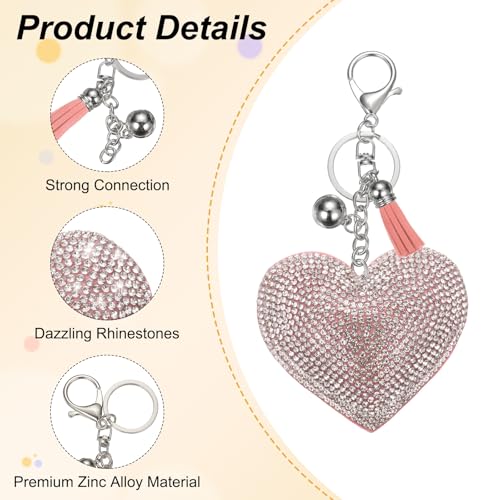 PATIKIL Rhinestone Keychains for Women, Cute Bling Heart Shape Purse Charm for Bag Handbags Car Keys - color: White-pink White
