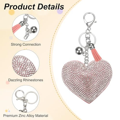 PATIKIL Rhinestone Keychains for Women, Cute Bling Heart Shape Purse Charm for Bag Handbags Car Keys - color: White-pink White