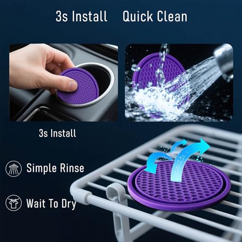Car Cup Holder Coaster 4 Pack - Non Slip & Shockproof,Flexible PVC Rubber Insert for Car/Truck/SUV/Van (2.75"x0.2") Universal Fit Auto Cup Holders Accessories for Women and Man (Purple) - color: Purple