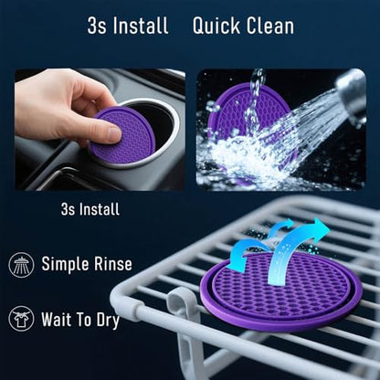 Car Cup Holder Coaster 4 Pack - Non Slip & Shockproof,Flexible PVC Rubber Insert for Car/Truck/SUV/Van (2.75"x0.2") Universal Fit Auto Cup Holders Accessories for Women and Man (Purple) - color: Purple