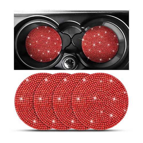Bling Car Cup Holder Coaster, Crystal Rhinestone Anti-Slip Insert Coasters, Universal 2.75 Inch Fashion Automotive Cup Mat, Car Interior Accessories Decor Gifts for Women (Red, 4PCS) - color: Red, size: 4PCS