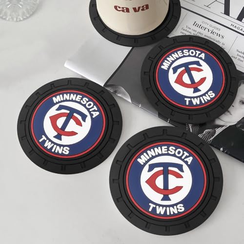 Baseball Fans Car Cup Holder Coasters for Minnesota Twins Fans, 2 Pack Twins Silicone Non-Slip Cup Mats, 2.75" Car Cup Holder Inserts for Auto Interior - color: dTw166ins