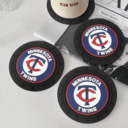 Baseball Fans Car Cup Holder Coasters for Minnesota Twins Fans, 2 Pack Twins Silicone Non-Slip Cup Mats, 2.75" Car Cup Holder Inserts for Auto Interior - color: dTw166ins