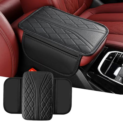 Upgraded Car Center Console Cover, Leather Auto Armrest Cover with 2 Storage Bags, Waterproof Center Console Protective Pad, Universal Cars Armrest Storage Box for Sedan, SUV, Truck (Black) - color: Black