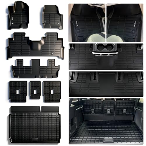 Floor Mats for Ford Expedition & Expedotion MAX 2018-2025 2026 (Only Fit 8 Seats / 2nd Row Bench Seat) with Cargo Liners,TPE All Weather Protection Floor Liners with Trunk Mat Covering The Backrest - size: 18-26丨8seat Expedition&MAX full mat