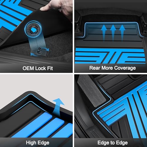 All Weather Floor Mats Custom Fit for Toyota RAV4 2019-2025 Waterproof Heavy Duty Anti-Slip Car Mats, 1st & 2nd Row Black & Blue - color: Black & Blue