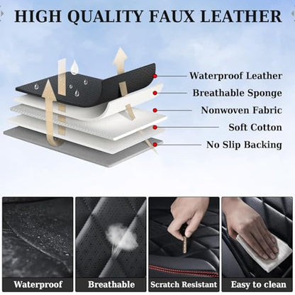 Coverado Car Seat Covers Full Set, Luxury Faux Leather Waterproof Seat Covers, Black Car Seat Covers, Universal Car Seat Protector Leather Car Seat Cushion, Carseat Cover Fit Most Cars, Black&Red - color: A-Black&Red, size: Full Set