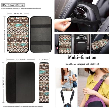 Dreaweet Aztec Brown Cow Seat Covers for Cars Full Set 12 Pcs Universal Car Accessories with Steering Wheel Cover/Armrest Cover/Seat Belt Pads/Coasters/Gear Shift Cover/Handbrake Cover,Universal Fit - color: Aztec Brown Cow