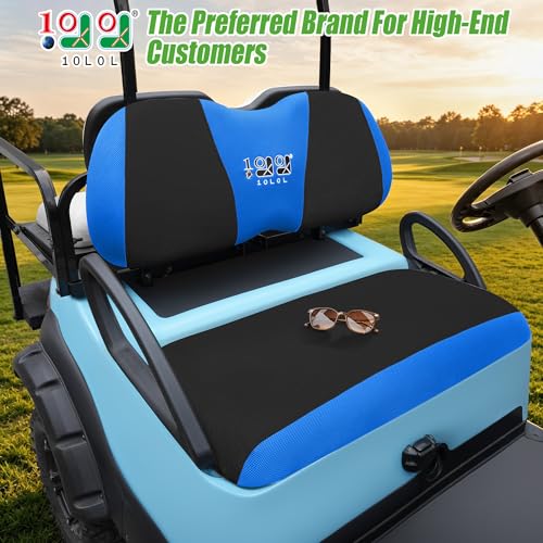 10L0L Golf Cart Seat Covers, Super Comfort Cooler Than Vinyl Seat Cover, Front and Rear Seat Cover for Yamaha EZGO Club Car, No Drilling Breathable Mesh Bench Seat Blanket, Machine Washable - color: Black + Blue, style: Front Seat - For Yamaha & Club Car