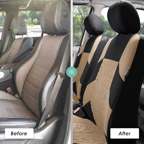 FFH Group Three Row Set 7 Seater Beige Travel Master Car Seat Covers, Airbag and Split Rear Car Seat Cover Universal Fit Interior Accessories for Cars Trucks SUV, Automotive Seat Covers - color: Beige