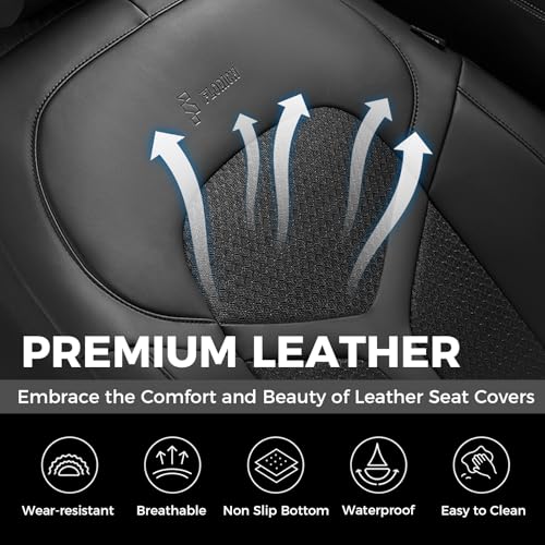 Car Seat Covers Front Seat, Universal Seat Cover 2 Seats, Automotive Seat Covers with Mesh Leather, Waterproof Car Seat Protector, Breathable Car Seat Cushion for Most Car SUV Truck, Black - color: Black, size: Frontpair