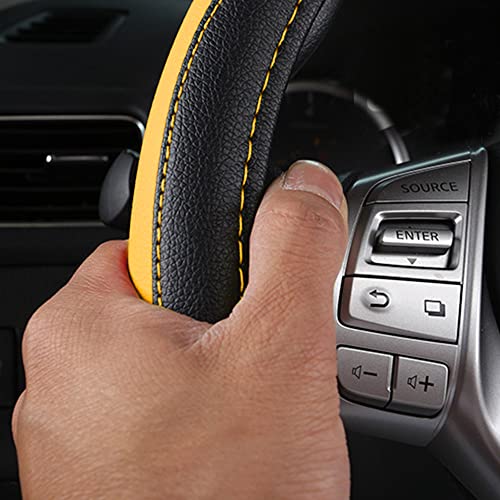 Leather Car Steering Wheel Cover, Non-Slip Car Wheel Cover Protector Breathable Microfiber Leather Universal Fit for Most Cars (Black&Yellow) - color: Yellow