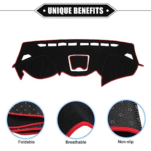 Dashboard Cover Compatible for Hyundai Santa Fe 2013-2018, Non-Slip Polyester Black Red Dash Cover Mat Dash Board Protector Cover - color: Red