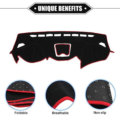 Dashboard Cover Compatible for Hyundai Santa Fe 2013-2018, Non-Slip Polyester Black Red Dash Cover Mat Dash Board Protector Cover - color: Red