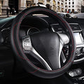 Leather Car Steering Wheel Cover, Non-Slip Car Wheel Cover Protector Breathable Microfiber Leather Universal Fit for Most Cars(Black) - color: Black